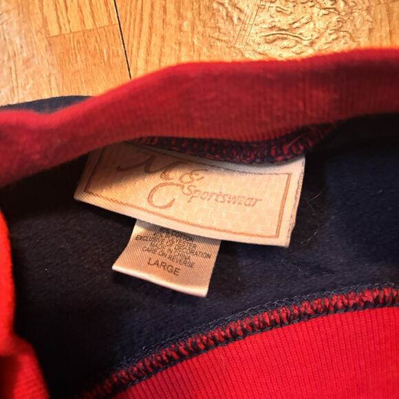 M&C Sportswear Cardinal Embroidered Sweatshirt Large Navy Red Crewneck - Picture 3 of 4